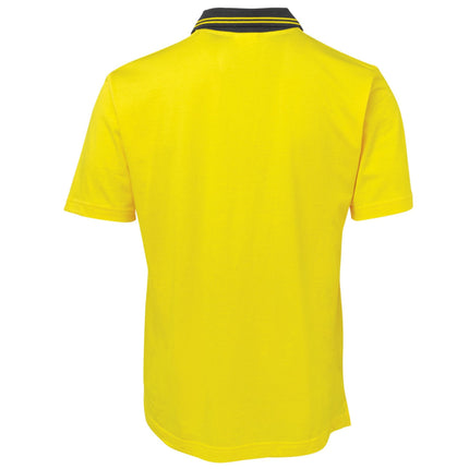 JB's Wear 6CPHV Hi-Vis short sleeve cotton polo in Yellow/Black, back view