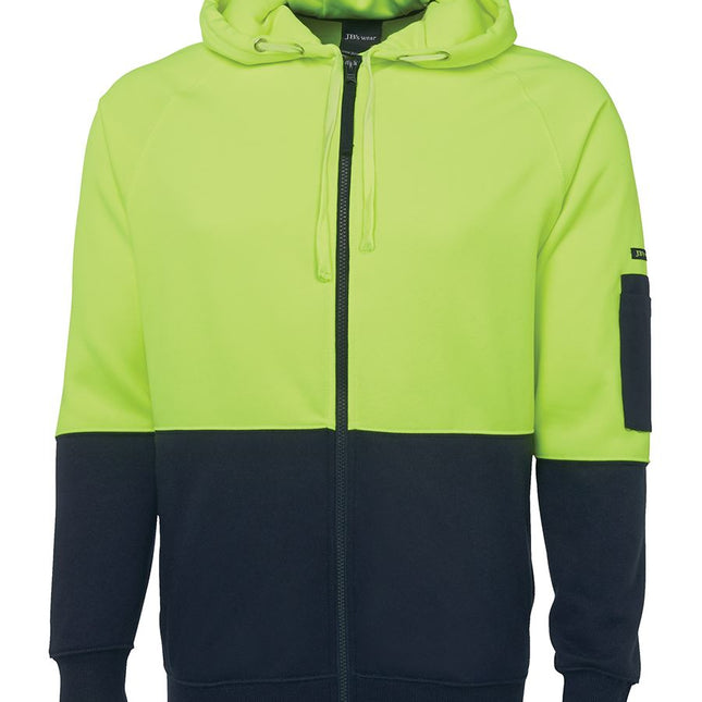 JB's Wear Mens Hi Vis Fleecy Hoodie-Lime/Navy