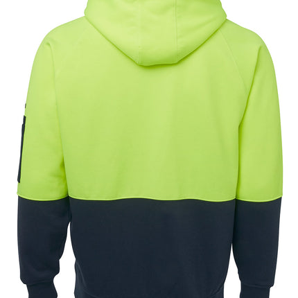JB's Wear Mens Hi Vis Fleecy Hoodie-Lime/Navy