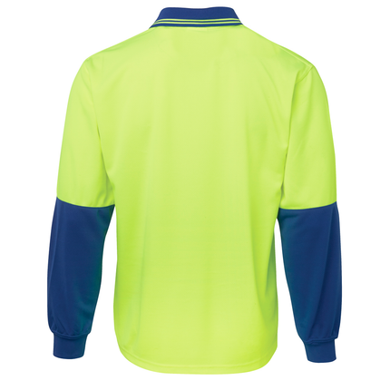 JB's Wear 6HVPL hi-vis long sleeve traditional polo in Lime/Royal, back view