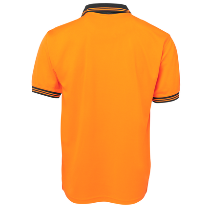 JB's Wear 6HVPS hi-vis short sleeve traditional polo in Orange/Black, back view