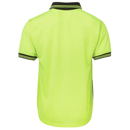 JB's Wear 6HVPS hi-vis short sleeve traditional polo in Lime/Black, back view