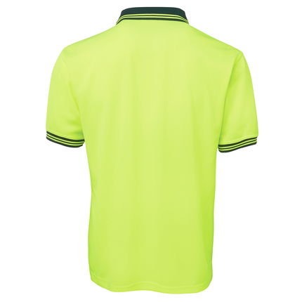 JB's Wear 6HVPS hi-vis short sleeve traditional polo in Lime/Bottle, back view