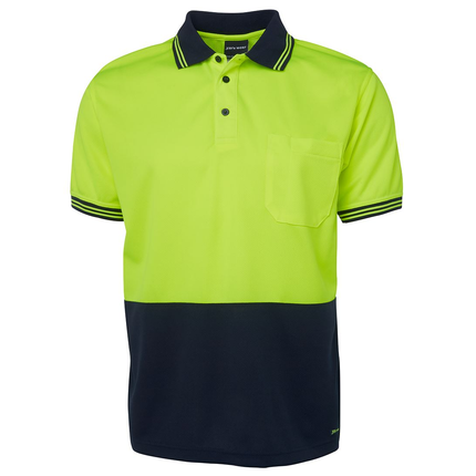 JB's Wear 6HVPS hi-vis short sleeve traditional polo in Lime/Navy, front view