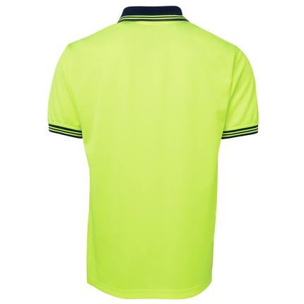 JB's Wear 6HVPS hi-vis short sleeve traditional polo in Lime/Navy, back view