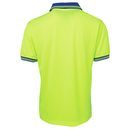 JB's Wear 6HVPS hi-vis short sleeve traditional polo in Lime/Royal, back view