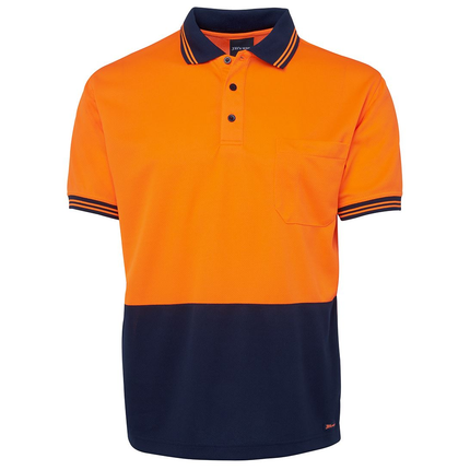 JB's Wear 6HVPS hi-vis short sleeve traditional polo in Orange/Navy, front view