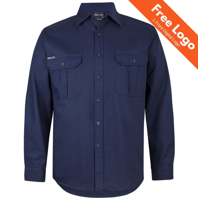 Men's Long Sleeve Work Shirt - Durable 190G Cotton Drill