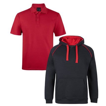 JB's Wear Uniform Bundle – 4 Polo Shirts + 2 Contrast Hoodies with Free Front Logo Embroidery