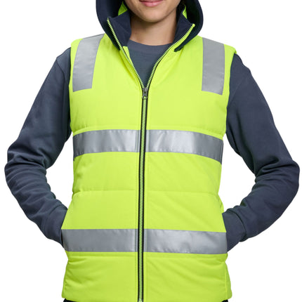 Hi-Vis Hooded Puffer Vest – Water Repellent, Fleece-Lined, Free Logo Print
