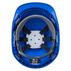 Interior of blue Portwest PS55 safety helmet showing suspension harness and ratchet adjustment