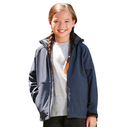 Keep kids comfortable and protected in the Kids' Aspen 4-Way Stretch Softshell Hooded Jacket.