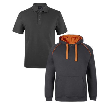 JB's Wear Uniform Bundle – 4 Polo Shirts + 2 Contrast Hoodies with Free Front Logo Embroidery