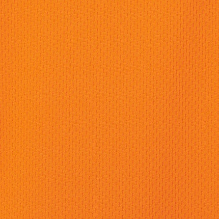 A macro shot of bright orange fabric. The texture is a fine mesh with a pattern of small, interlocking diamonds.