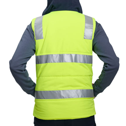 Hi-Vis Hooded Puffer Vest – Water Repellent, Fleece-Lined, Free Logo Print