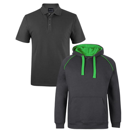 JB's Wear Uniform Bundle – 4 Polo Shirts + 2 Contrast Hoodies with Free Front Logo Embroidery