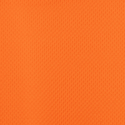 A macro shot of bright orange fabric. The texture is a fine mesh with a pattern of small, interlocking diamonds.