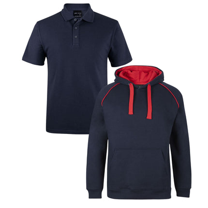JB's Wear Uniform Bundle – 4 Polo Shirts + 2 Contrast Hoodies with Free Front Logo Embroidery