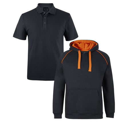 JB's Wear Uniform Bundle – 4 Polo Shirts + 2 Contrast Hoodies with Free Front Logo Embroidery
