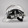 Clear Suregard CV63 hard hat with an example full-colour front logo and visible internal suspension harness on a grey studio background