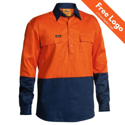 Bisley Hi-Vis Closed Front Drill Shirt
