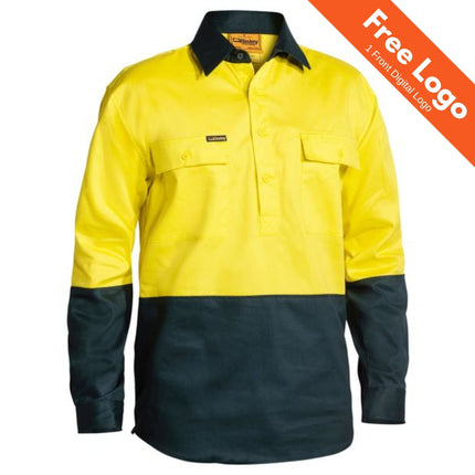 Bisley Hi-Vis Closed Front Drill Shirt