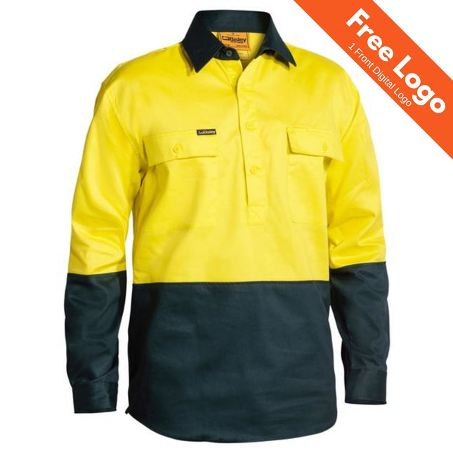 Bisley Hi-Vis Closed Front Drill Shirt