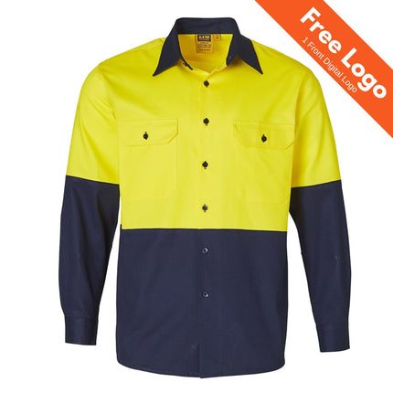 Winning SPirit Hi-Vis Long Sleeve Cotton Drill Work Shirt