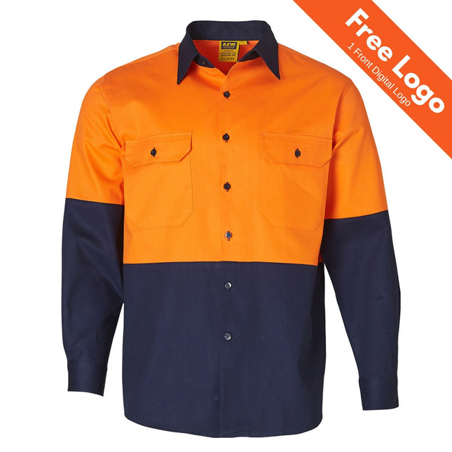 Hi-Vis Long Sleeve Cotton Drill Work Shirt