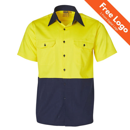 Winning Spirit Hi-Vis Short Sleeve Cotton Drill Safety Shirt