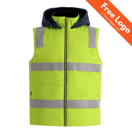Hi-Vis Day & Night  Hooded Puffer Vest