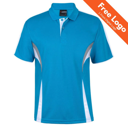 JB's Wear Podium Cool Polo by JB's Wear features white and gray side panels, a collar, and buttoned placket. Crafted from moisture-wicking fabric, it’s perfect lightweight workwear. Get 1 free front digital logo with purchase!.