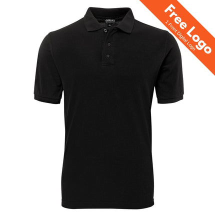 The JB's Wear Pique Polo by JB's Wear is a plain black short-sleeve pique polo shirt. It features added UPF protection and comes with a free front digital logo—ideal for Australian workwear needs.