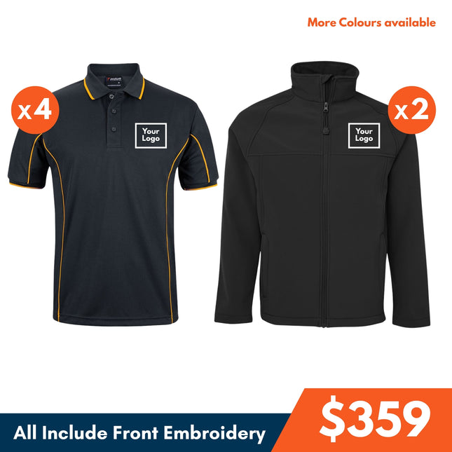 4 Polo Shirt + 2 Softhshell Jacket, Front Embroidery - No Back