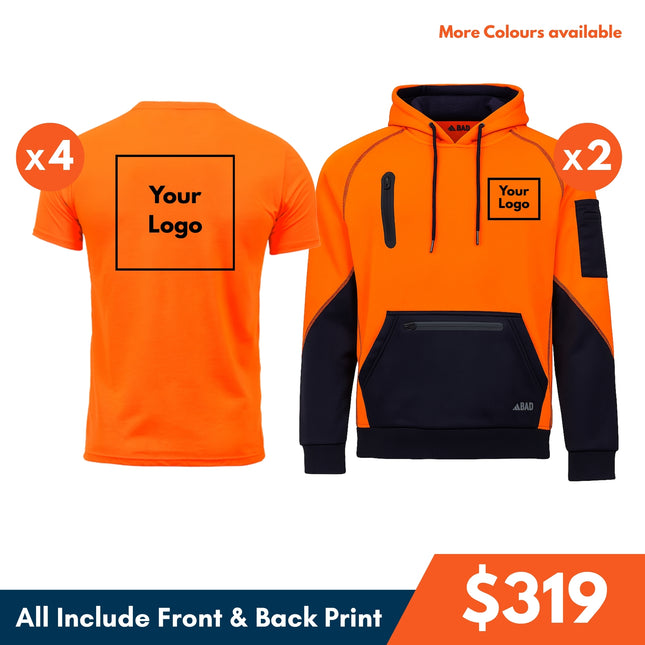4 Safety Tshirt + 2 Waterproof Hoodie, Front and Back DTF print