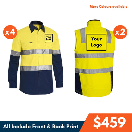 4 Safety Shirt + 2 Softshell Vest, Front and Back DTF print