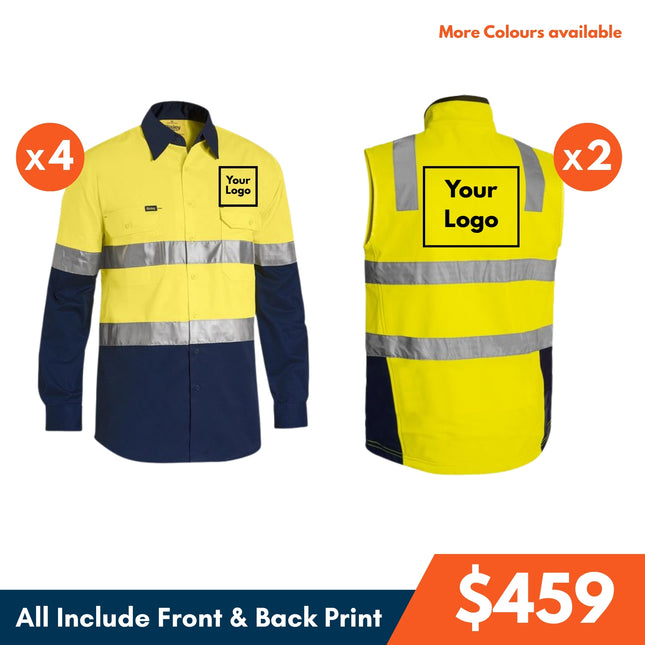 4 Safety Shirt + 2 Softshell Vest, Front and Back DTF print