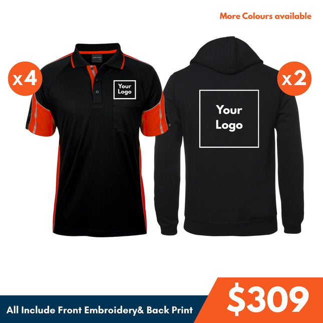 4 Safety Polo Shirt + 2 Hoodie, Front and Back DTF print