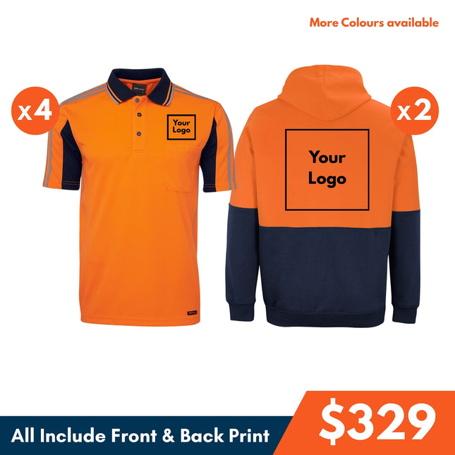 4 Safety Polo Shirt + 2 Hoodie, Front and Back DTF print