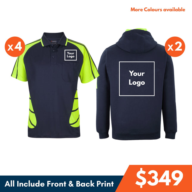 4 Safety Polo Shirt + 2 Hoodie, Front and Back DTF print