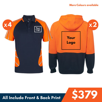 4 Safety Polo Shirt + 2 Hoodie, Front and Back DTF print