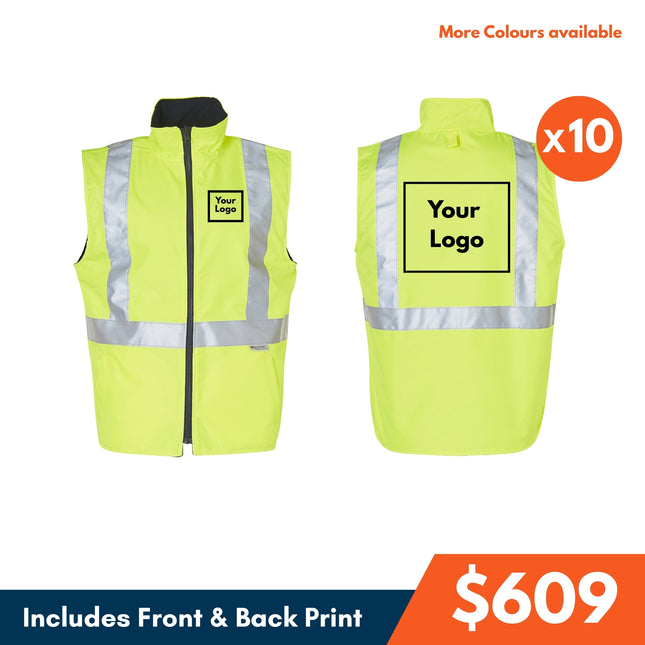 10 Safety Reversible Vest,  Front and Back DTF Print