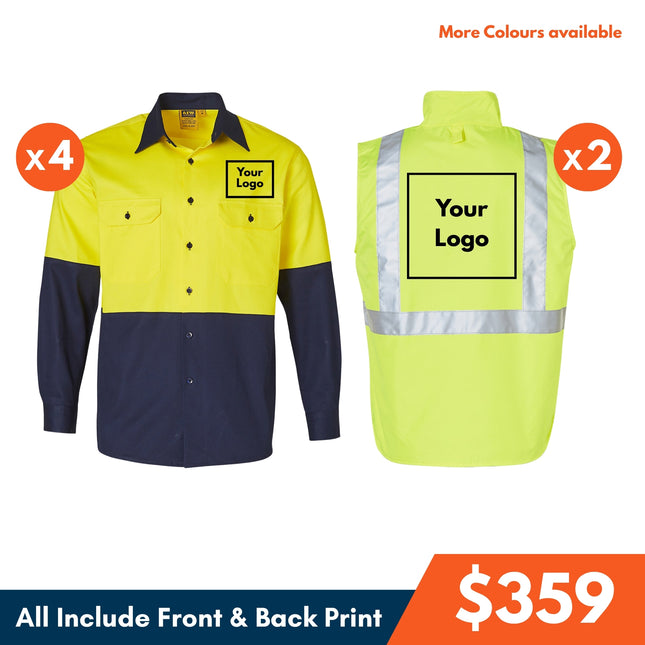 4 Safety Shirt + 2 Reversible Vest, Front and Back DTF Print