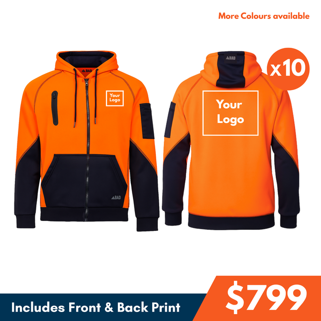 10 Safety Waterproof Hoodie, Logo Front and Back DTF Print