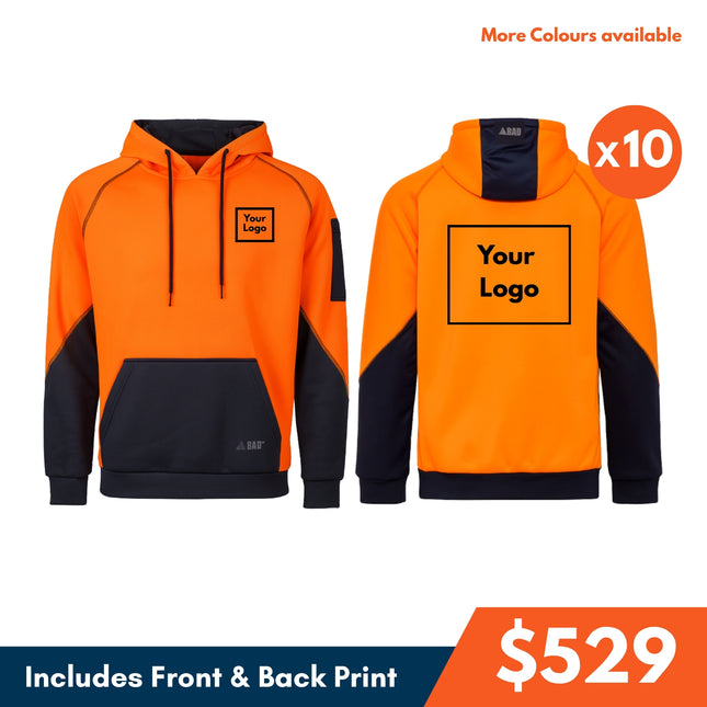 10 Safety Hoodie, Front and Back DTF Print