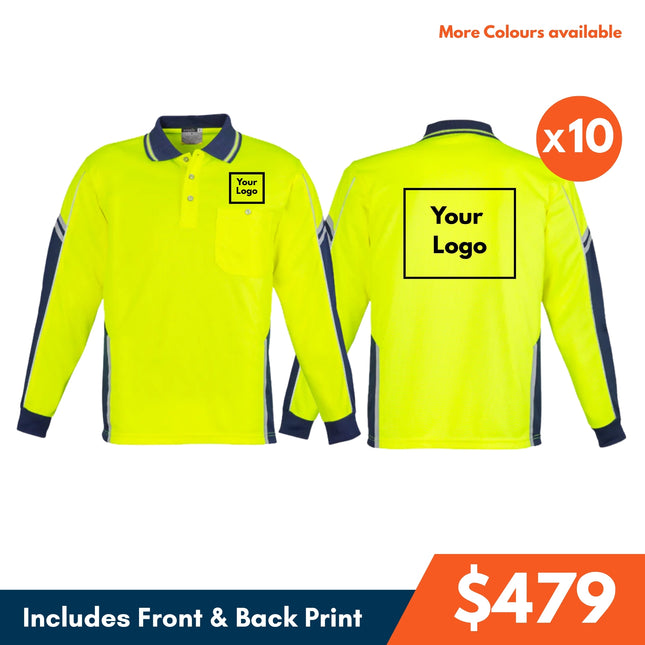 10 Safety Polo Shirt, Front and Back DTF Print