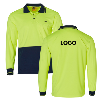 Winning Spirit Hi-Vis Safety Custom Workwear Bundle – 10 Long Sleeve Polo Shirts with Free Logo