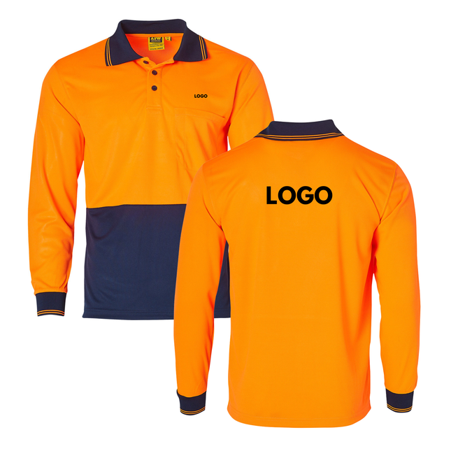 Winning Spirit Hi-Vis Safety Custom Workwear Bundle – 10 Long Sleeve Polo Shirts with Free Logo