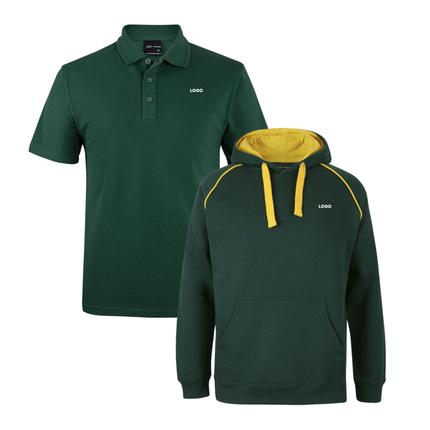 JB's Wear Uniform Bundle – 4 Polo Shirts + 2 Contrast Hoodies with Free Front Logo Embroidery