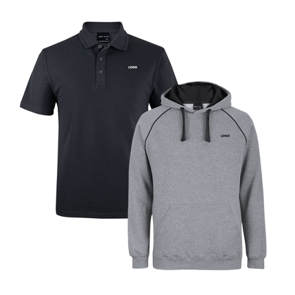 JB's Wear Uniform Bundle – 4 Polo Shirts + 2 Contrast Hoodies with Free Front Logo Embroidery